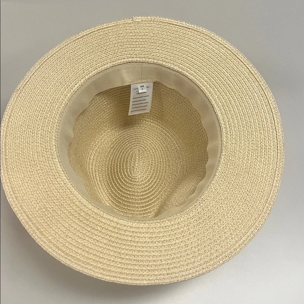 Kingsland Divina Paper Straw Hat w/ Black ribbon glitter stripe metal logo patch
